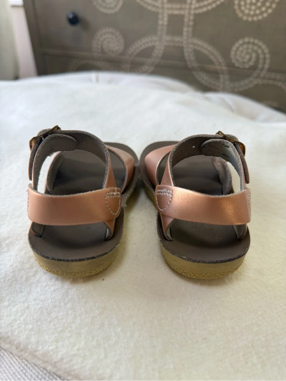Children's Metallic Rose Gold Buckle Sandals - Adjustable Straps Size 5